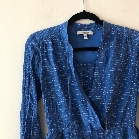 Derek Lam 10 Crosby Blue Silk Print Tie Blouse - Picture 3 of 6